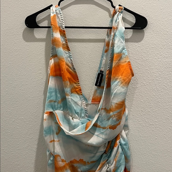 PrettyLittleThing Asymmetrical Orange and Blue Dress - Picture 3 of 6